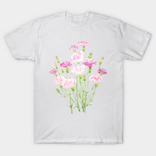 pink carnation flowers watercolor T-Shirt